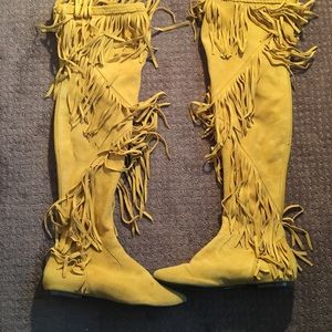 Sam Edelman yellow leather fringe boots